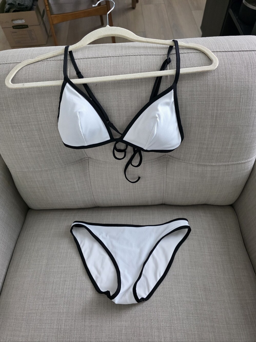H&M White Triangle Bikini with Black Trim